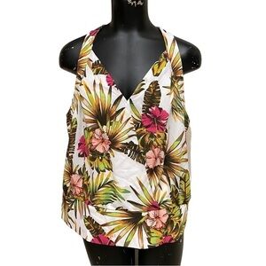 NEW 7th Avenue New York & Co Yellow Pink Tropical Print Top  NEW